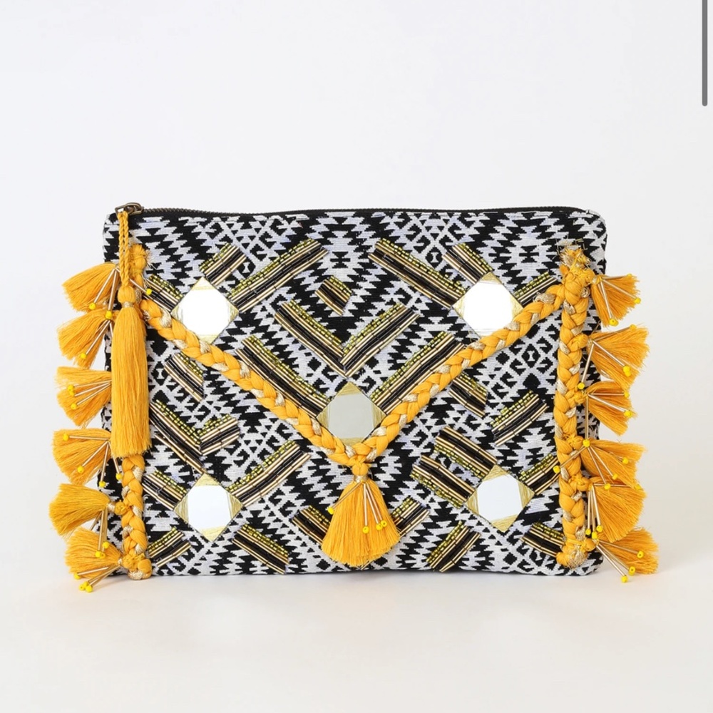 Boheme Mustard Yellow Mirrored Beaded Clutch
